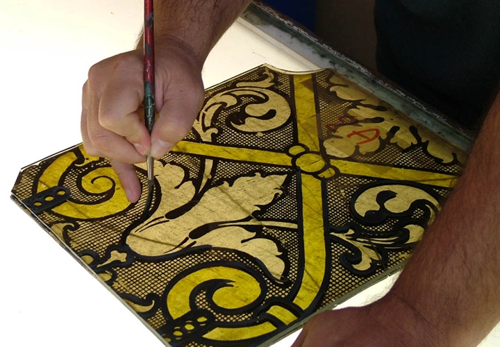 Detail of the restoration of a stained glass window